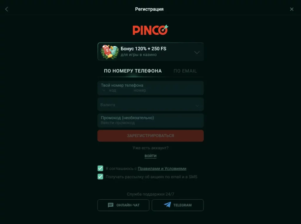 Регистрация в Pinko Kazakhstan